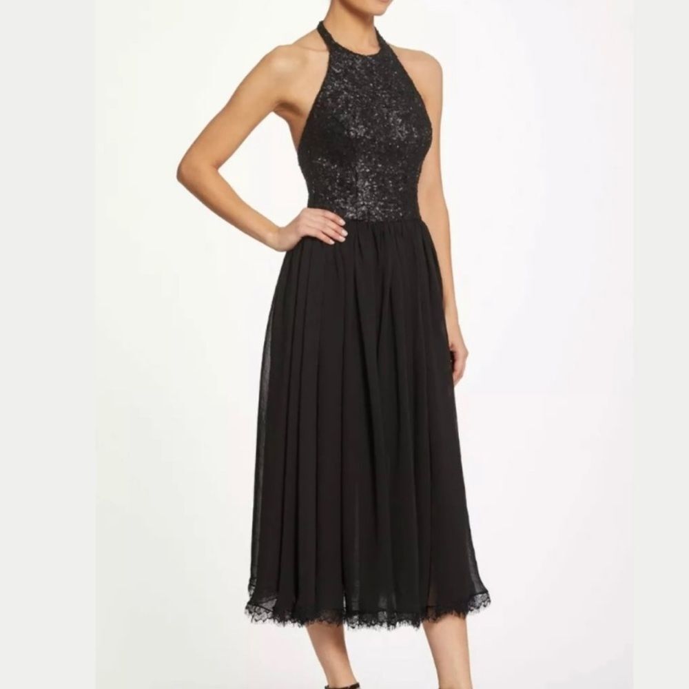 The Population Black Sequin Midi Dress